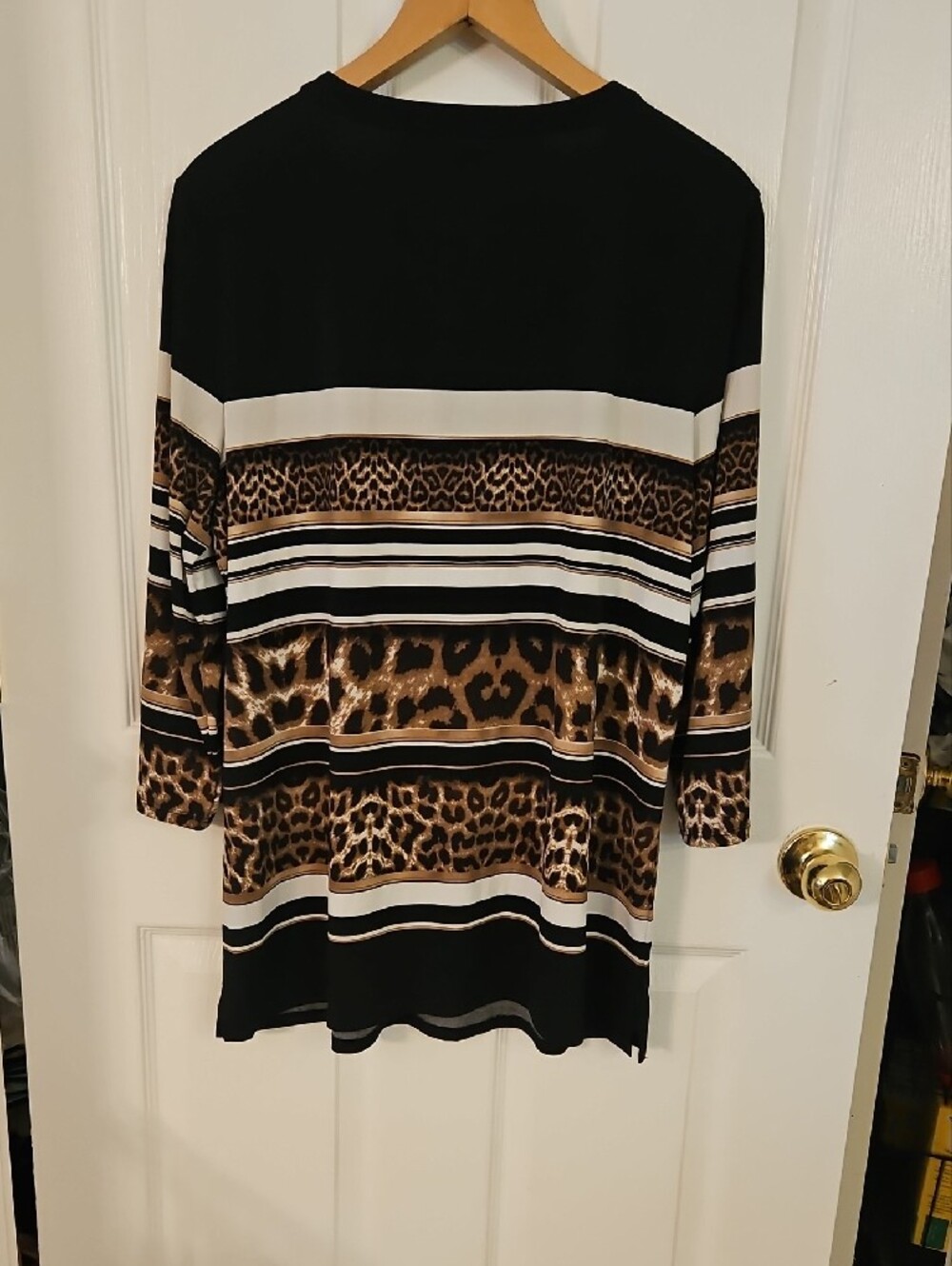 Chico's Black Leopard & Stripe Lace-Up Long Sleeve Top - Picture 7 of 7
